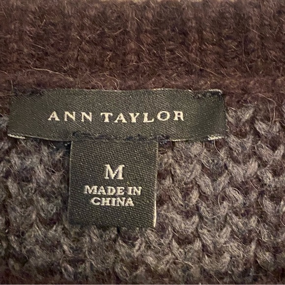 Ann Taylor Gray Striped Women's Sweater Rabbit Hair Alpaca Wool Blend Medium - Picture 2 of 9